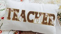 teacher cow print lumbar throw pillow for chair, cowboy classroom decor, western cowhide throw pillow, back to school gifts for teachers