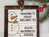 grandmas heart belongs to grandkids ornament snowmen ornaments personalized Christmas gifts for grandma, family ornament, stocking stuffers