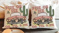 ride or die boho throw pillows for couch, southwestern decor for home, dorm pillows for college girls, pink floral throw pillow, plant mom
