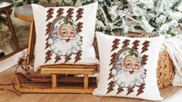 leopard print Santa throw pillow for couch, lightning bolt trendy Christmas kitchen towels for friends, secret Santa gifts for women, funky