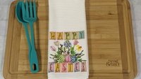 happy Easter kitchen towels, farmhouse Easter decor, floral Easter gifts for Mom, spring decorations for home, Easter basket stuffers for