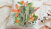 wild and free elephant throw pillow for couch, plant mom gift, tropical decor for home, elephant gifts for women, jungle nursery decor for