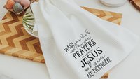 wash your hands and say your prayers funny kitchen towels, Jesus and germs are everywhere Christian gifts for Mom, Bible study gifts for
