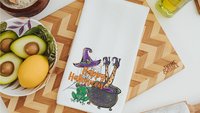 freshly brewed cute Halloween kitchen towels for friends, Halloween hand towels for bathroom, boo basket stuffers for adults, witchy kitchen