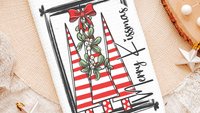 merry kissmas Christmas kitchen towels, cute Christmas housewarming gifts for couple, candy cane Christmas tree Christmas kitchen hand towel