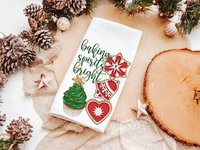 baking spirits bright Christmas kitchen towels, baking gifts for women, Christmas cookie baking crew kitchen hand towels, yankee swap gifts