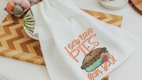 lets get toasted smores and campfire fall kitchen hand towel, camping gifts for women, pie puns funny kitchen towels for mom, baking gifts