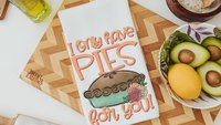 lets get toasted smores and campfire fall kitchen hand towel, camping gifts for women, pie puns funny kitchen towels for mom, baking gifts