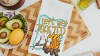 lets get toasted smores and campfire fall kitchen hand towel, camping gifts for women, pie puns funny kitchen towels for mom, baking gifts