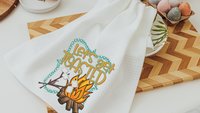lets get toasted smores and campfire fall kitchen hand towel, camping gifts for women, pie puns funny kitchen towels for mom, baking gifts