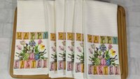 happy Easter kitchen towels, farmhouse Easter decor, floral Easter gifts for Mom, spring decorations for home, Easter basket stuffers for