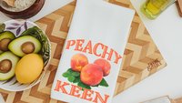 just peachy kitchen towels, Southern home decor, peachy keen kitchen hand towels, peach kitchen decor, Georgia gifts cute housewarming gifts