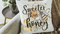 sweeter than honey bumble bee throw pillow for couch, new home gift set for her, honey bee kitchen towel, bee gifts for women, bee decor for