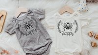 bee happy cute baby clothes, honey bee baby shower gift, gender neutral coming home outfit, unisex baby gift, Christmas gifts for infants