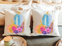 Watercolor Pumpkin Halloween Throw Pillow, 18x18