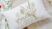 his grace is enough floral lumbar pillow cover 12x20, Christian Christmas gifts for her, 2 Corinthians 12 9 scripture throw pillow for couch