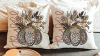 thankful pumpkin throw pillow covers 18x18 fall decor for home, leopard pumpkin kitchen towel, new home gift set, autumn decor pillow, best