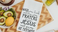 wash your hands and say your prayers funny bathroom hand towels, powder room decor, Christian humor James 4 8 Bible verse gifts for women
