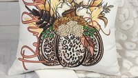 thankful pumpkin throw pillow covers 18x18 fall decor for home, leopard pumpkin kitchen towel, new home gift set, autumn decor pillow, best