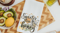 sweeter than honey bumble bee throw pillow for couch, new home gift set for her, honey bee kitchen towel, bee gifts for women, bee decor for