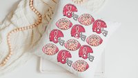 powderpuff football throw pillow for sofa, football mom gift, pink football decorations, breast cancer survivor gift, football gifts for Mom