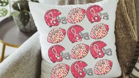 powderpuff football throw pillow for sofa, football mom gift, pink football decorations, breast cancer survivor gift, football gifts for Mom