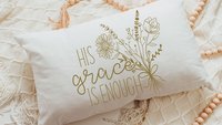 his grace is enough floral lumbar pillow cover 12x20, Christian Christmas gifts for her, 2 Corinthians 12 9 scripture throw pillow for couch