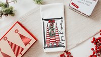 merry kissmas Christmas kitchen towels, cute Christmas housewarming gifts for couple, candy cane Christmas tree Christmas kitchen hand towel