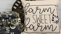farm sweet farm pillow, rustic farmhouse decor for living room, farm throw pillow for couch, birthday gift from daughter, new home gifts