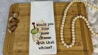 funny wine kitchen towel, home bar accessories, mother in law gift for mothers day gift from daughter, wine gifts for women, wine and cheese