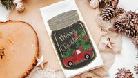 farmhouse Christmas kitchen towels set of 3, Merry Christmas canning jar hand towels for bathroom, snowman kitchen decor, hostess thank you