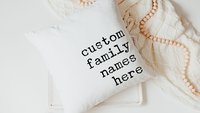 personalized family names throw pillow for bed, pet name pillow, unique anniversary gift for couple, dog parent gift, modern farmhouse decor