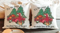 its the most wonderful time of the year Christmas throw pillow for sofa, red truck Christmas decor for home, whimsical Christmas gifts for