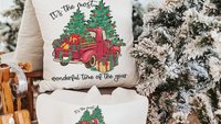 its the most wonderful time of the year Christmas throw pillow for sofa, red truck Christmas decor for home, whimsical Christmas gifts for