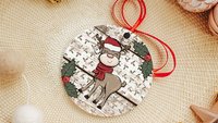 reindeer Christmas ornaments handmade, farmhouse Christmas tree ornaments wood, ornament exchange gift, stocking tags for kids, woodland