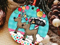 Personalized Reindeer Christmas Ornament and Stocking Tag