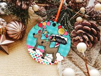 Personalized Reindeer Christmas Ornament and Stocking Tag