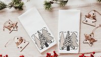 boho Christmas tree Christmas kitchen towels, cute Christmas housewarming gifts for couple, blush pink Christmas kitchen hand towels, secret