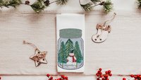 farmhouse Christmas kitchen towels set of 3, Merry Christmas canning jar hand towels for bathroom, snowman kitchen decor, hostess thank you