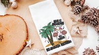 flamingle and jingle flamingo Christmas throw pillows for sofa, white elephant gifts funny Christmas kitchen towels, palm tree Christmas