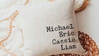 personalized family names throw pillow for couch, pet name pillow, unique wedding gifts for couple, dog parents gift, modern farmhouse decor