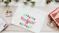 merry and bright Christmas kitchen towels for gifts, colorful Christmas hand towels for bathroom, stocking stuffers for her, pink Christmas