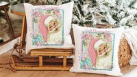 dreaming of a pink Christmas throw pillows for sofa, pastel Christmas decor, pink Santa kitchen towel, cute Christmas gift set for coworkers