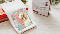 dreaming of a pink Christmas throw pillows for sofa, pastel Christmas decor, pink Santa kitchen towel, cute Christmas gift set for coworkers