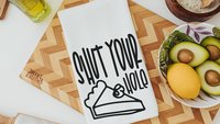 shut your pie hole funny kitchen towels, sarcastic gifts for women, sassy kitchen hand towels, baking gifts for her, snarky home decor, best
