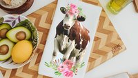 floral cow kitchen towel & highland cow throw pillow for sofa new home gift set for her, boho cow decor, cow gifts for cow lovers, cute cow