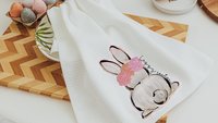 happy Easter kitchen towels for friends, pink coquette Easter bunny floral kitchen decor, Easter basket stuffers for women, whimsical Easter