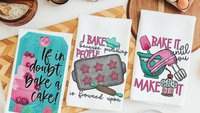I bake because punching people is frowned upon towels, baking bridal shower kitchen gifts, funny baking kitchen towels, baker gift for women