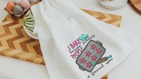I bake because punching people is frowned upon towels, baking bridal shower kitchen gifts, funny baking kitchen towels, baker gift for women