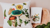 mushroom throw pillow for couch, toadstool decor, mushroomcore green academia mushroom kitchen towels, new apartment gift for her, nature